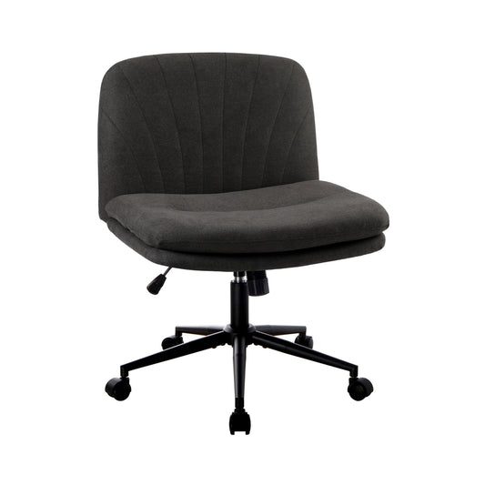 Oikiture Armless Office Chair Wide Seat Linen with Wheels Charcoal