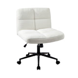 Oikiture Armless Office Chair Wide Seat with Wheels Boucle White