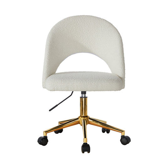Oikiture Hollow Armless Home Office Chair Boucle White&Gold