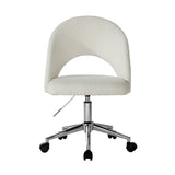Oikiture Hollow Armless Home Office Chair Boucle White&Silver