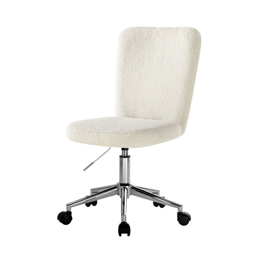 Oikiture High Back Armless Office Chair Boucle White&Silver