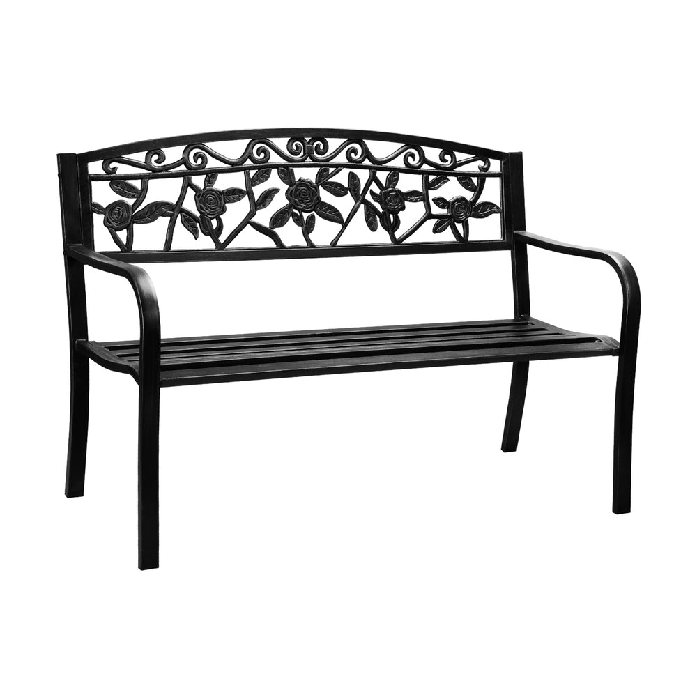 Livsip Garden Bench Seat Rose Pattern Black
