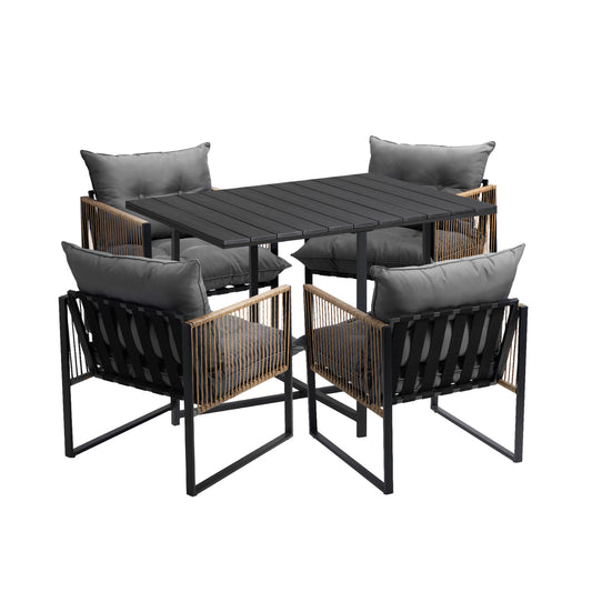 Livsip Outdoor Dining Set Black Table 4 Seater