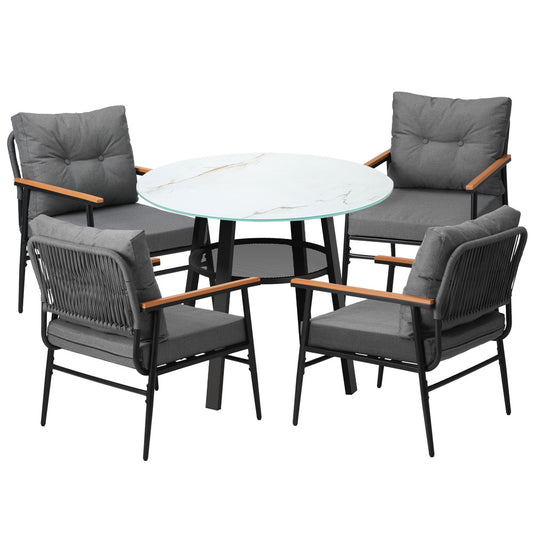 Livsip Outdoor Dining Set 5PC Lounge Setting Table Storage Shelf