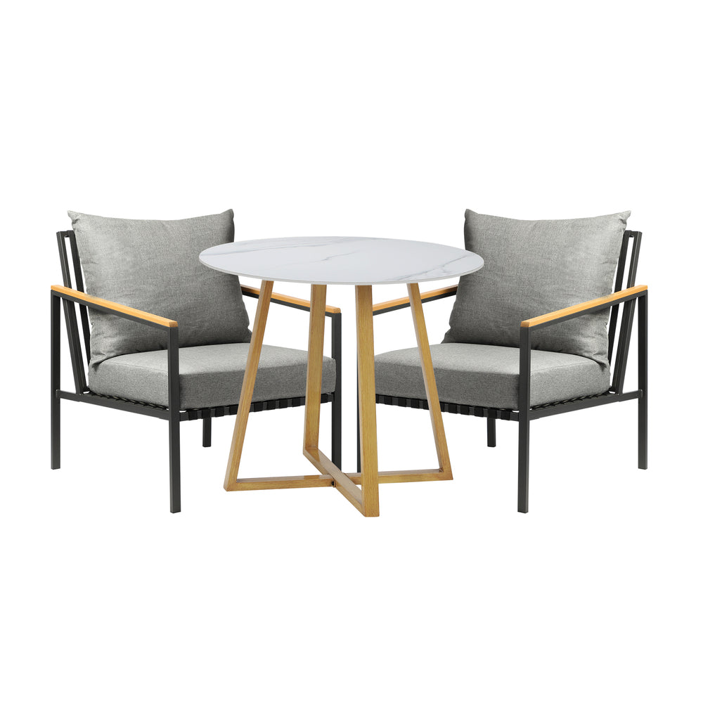Livsip 3PCS Outdoor Dining Set Sintered Stone Table&Sofa Chairs