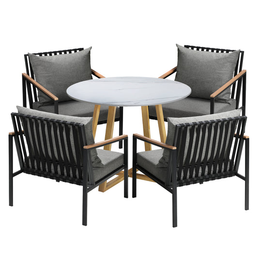 Livsip 5PCS Outdoor Dining Set Sintered Stone Table&Sofa Chairs