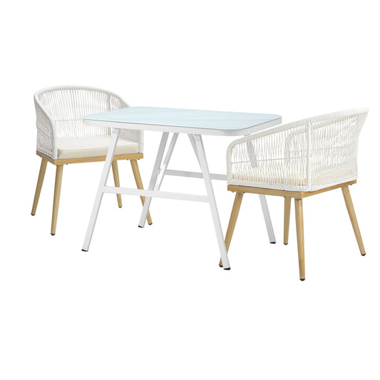Livsip Outdoor Dining Set Patio Marble-style Table 3PCS