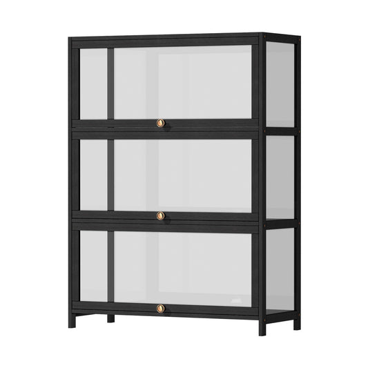 Oikiture Display Cabinet 3 Tiers Clear Door Black