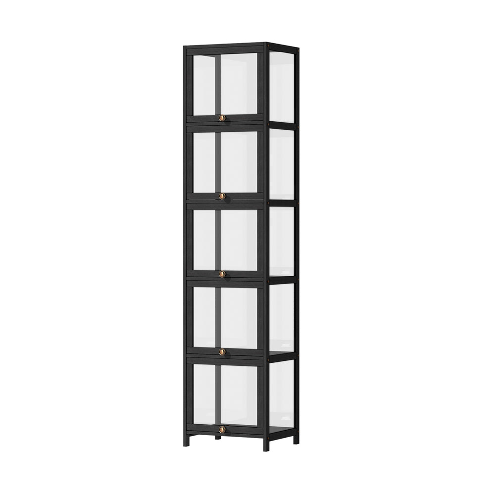 Oikiture Display Cabinet Slim 5-Tier Clear Black