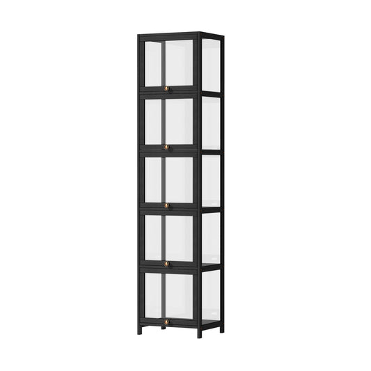 Oikiture Display Cabinet Slim 5-Tier Clear Black