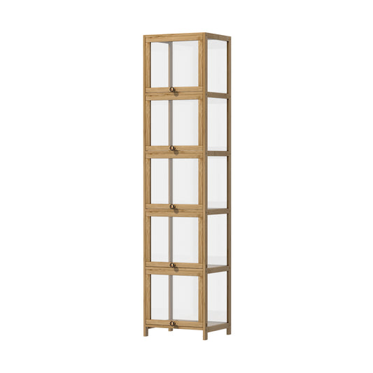 Oikiture Display Cabinet Slim 5-Tier Shelves Clear Oak