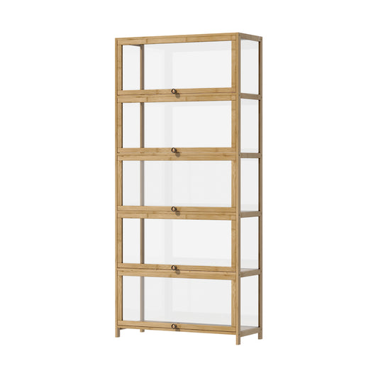 Oikiture Display Cabinet 5-Tier Clear Shelves Oak