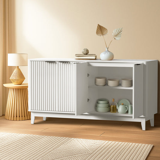 Oikiture Buffet Sideboard Storage Cabinet 4 Doors Cupboard White