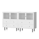 Oikiture 2x Buffet Sideboard Cupboard Glass Doors White