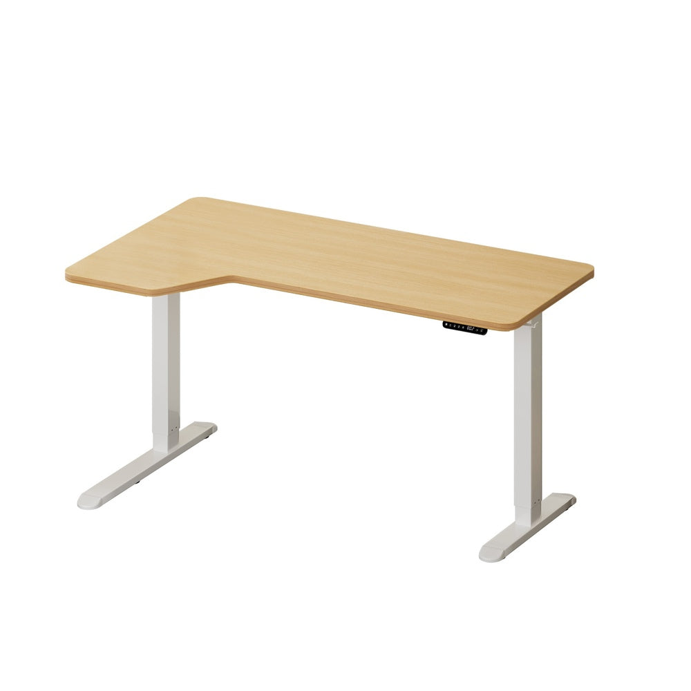 Oikiture L-shape Electric Standing Desk Single Motor 145CM White&Oak