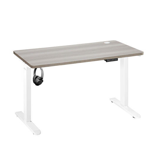 Oikiture 140cm Electric Standing Desk Single Motor White&Grey-Oak