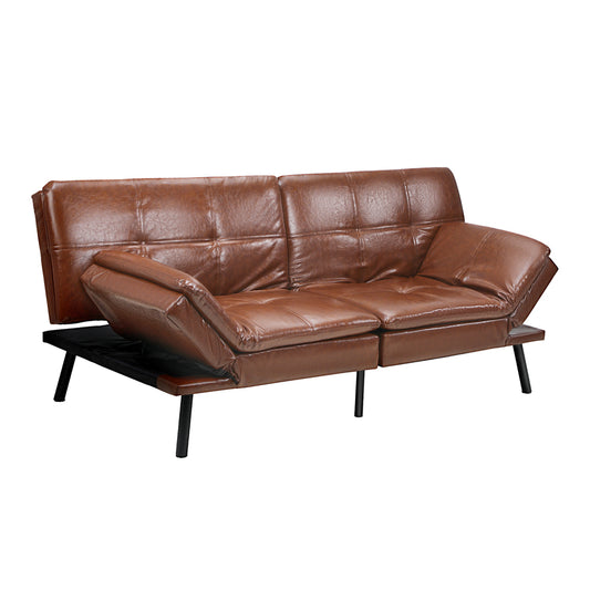 Oikiture Sofa Bed Convertible Leather 3-Seater Brown