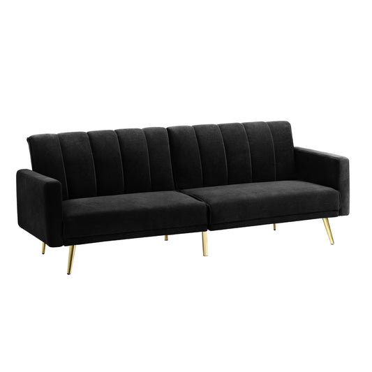 Oikiture 3-Seater Sofa Bed Velvet Black