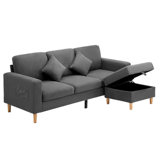 Oikiture 3 Seater Sofa with Ottoman Velvet Grey