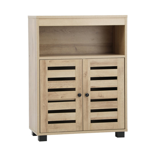 Oikiture Shoes Storage Cabinet Organiser Shelf 2 Doors Brown
