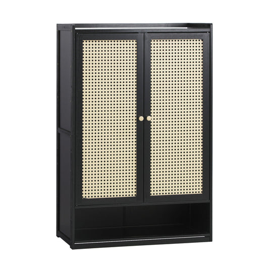 Oikiture Shoe Storage Cabinet 2 Doors Rattan Black