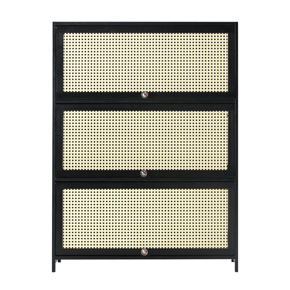 Oikiture Shoe Storage Cabinet 3 Flip-up Rattan Doors
