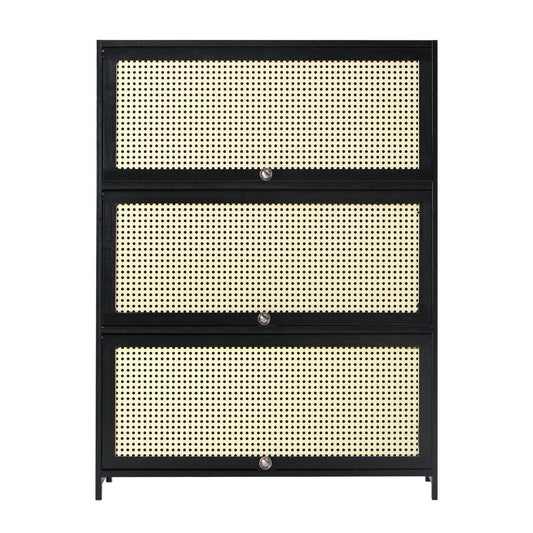 Oikiture Shoe Storage Cabinet 3 Flip-up Rattan Doors