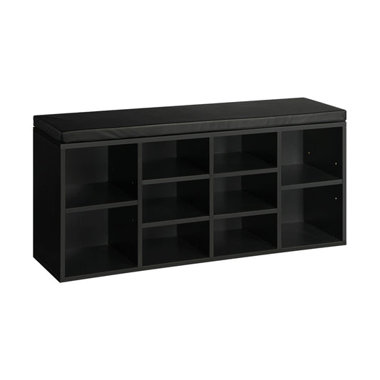 Oikiture Shoe Bench 105cm with Leather Seat Black