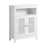 Oikiture Bathroom Cabinet Two Rattan Door White