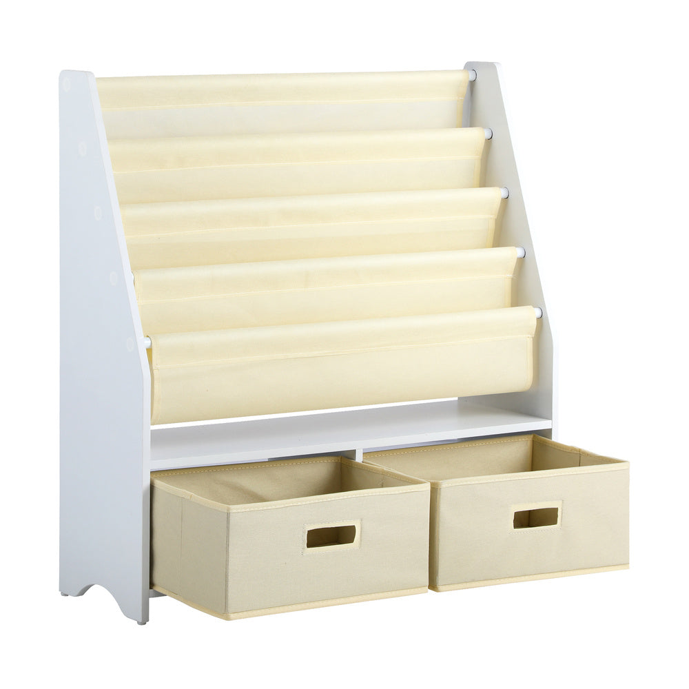 Oikiture 4 Tier Kids Storage Rack with 2 Drawers White&Beige
