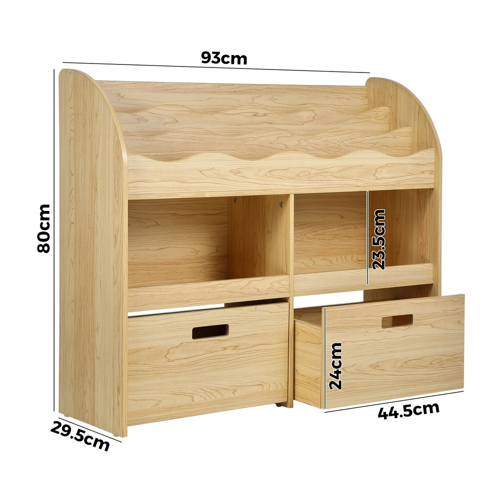 Oikiture Kids Bookshelf Toy Storage Box Organiser Display Shelf Natural