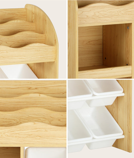 Oikiture Kids Bookshelf 4 Bins Toy Box Storage Organiser Display Shelf