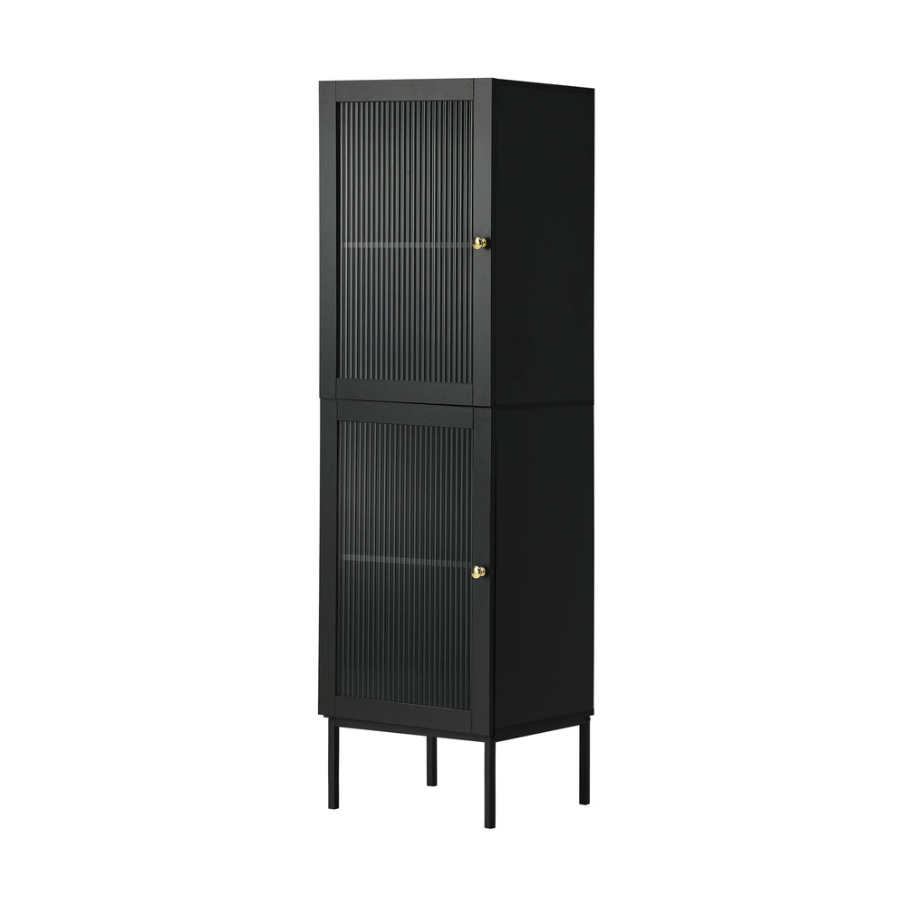 Oikiture Bathroom Cabinet Tempered Glass Door Tall Slim Black