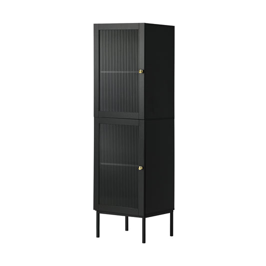 Oikiture Bathroom Cabinet Tempered Glass Door Tall Slim Black