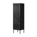 Oikiture Bathroom Cabinet Tempered Glass Door Tall Slim Black