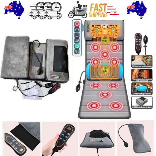 10 Vibrating Motors Massage Mat Full Body Heated Mattress Pillow Pain Relief