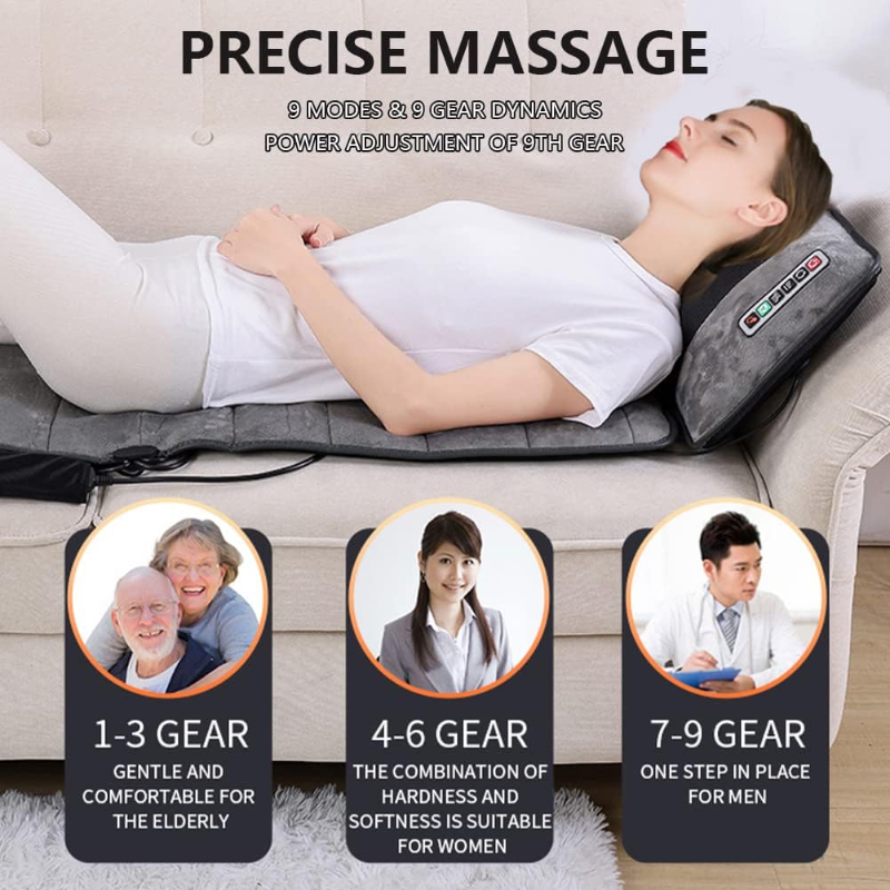 10 Vibrating Motors Massage Mat Full Body Heated Mattress Pillow Pain Relief