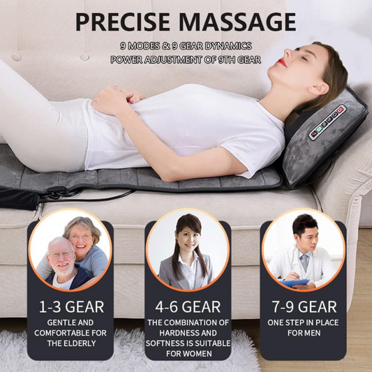 10 Vibrating Motors Massage Mat Full Body Heated Mattress Pillow Pain Relief