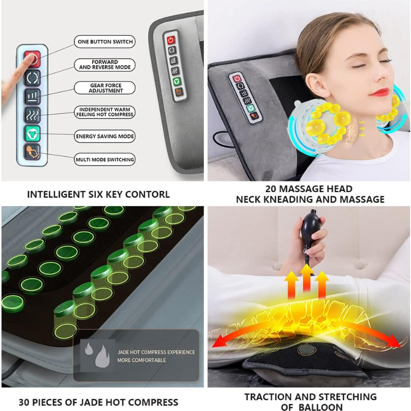 10 Vibrating Motors Massage Mat Full Body Heated Mattress Pillow Pain Relief
