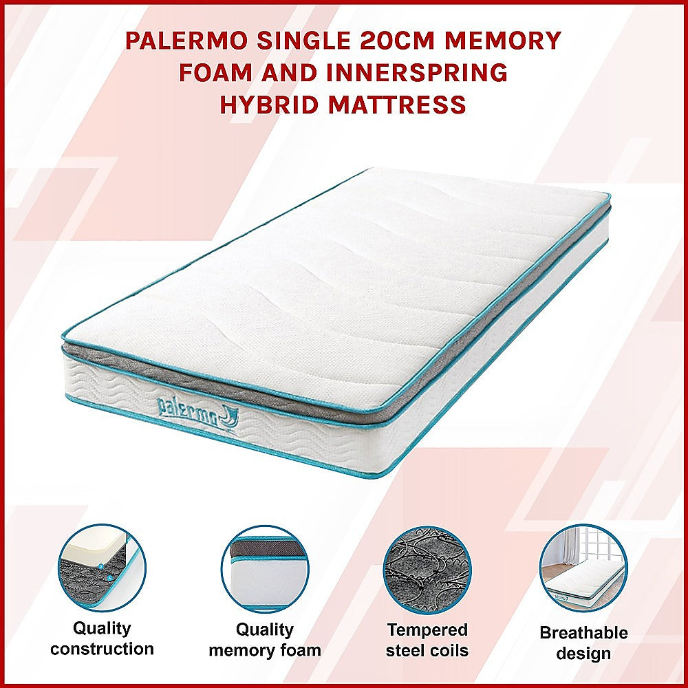 Palermo 20cm Memory Foam and Innerspring Hybrid Mattress