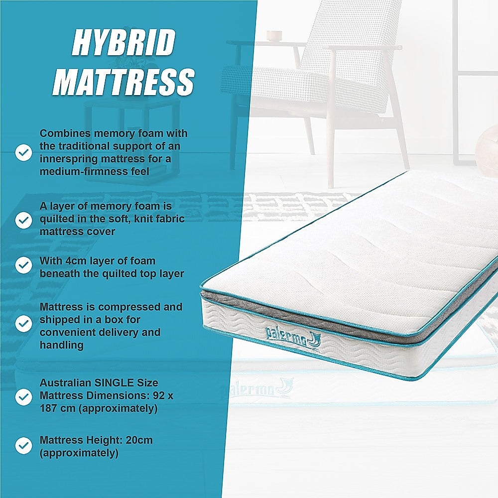 Palermo 20cm Memory Foam and Innerspring Hybrid Mattress