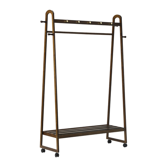 Oikiture Clothes Rack Hanging Rail Bamboo Portable Wheels