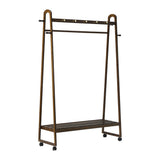 Oikiture Clothes Rack Hanging Rail Bamboo Portable Wheels