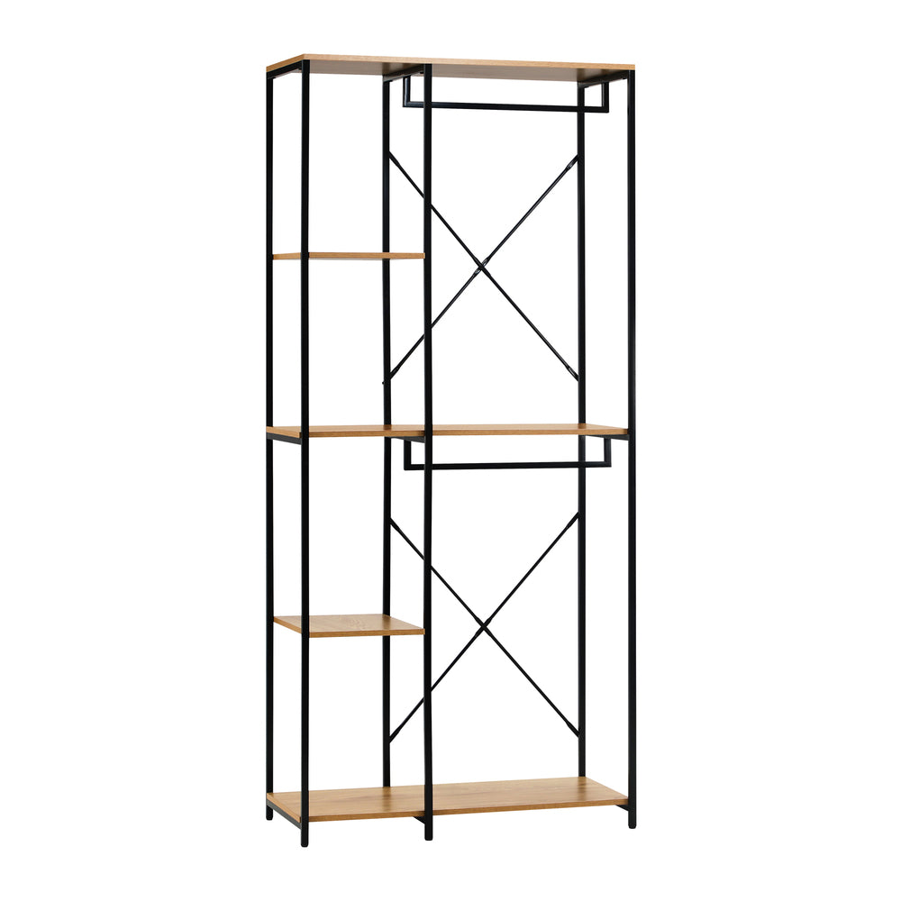 Oikiture Large Open Wardrobe Hanging Rail 5 shelves