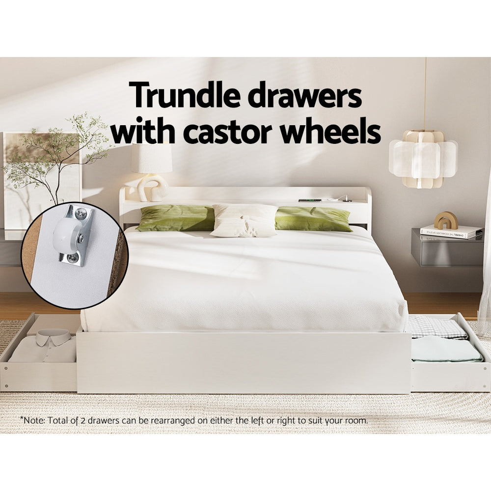 Artiss Bed Frame Mattress Base wtih Charging Ports 2 Storage Drawers